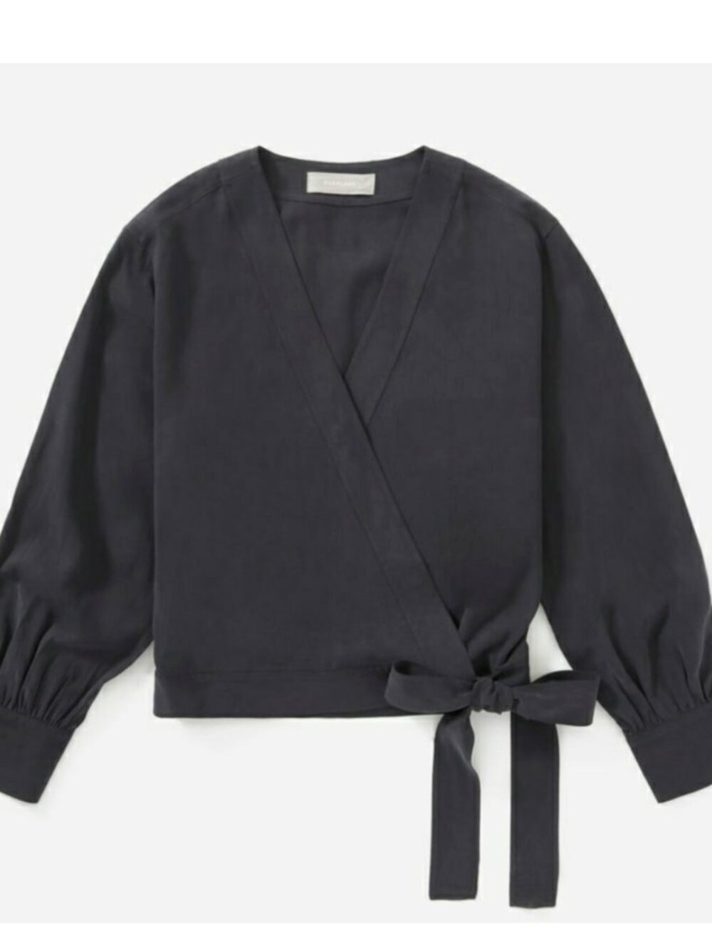 Everlane The Washable Silk Wrap Long Sleeve Blouse Top Midnight Gray 8 / M